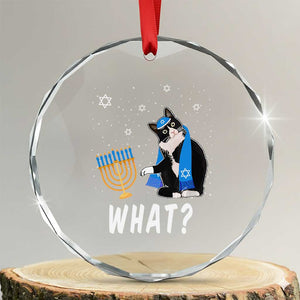 Funny Hanukkah Cat Crystal Glass Ornament What Hanukcat Chanukah Jewish Festival TS02 Transparent Glass 3'' Circle Print Your Wear