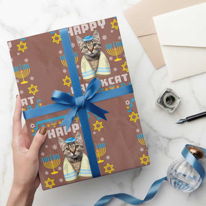 Funny Hanukkah Cat Wrapping Paper Roll Happy Hanukcat Menorah Ugly Chanukah Jewish Festival TS02 Mocha Print Your Wear