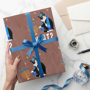 Funny Hanukkah Cat Wrapping Paper Roll What Hanukcat Chanukah Jewish Festival TS02 Mocha Print Your Wear