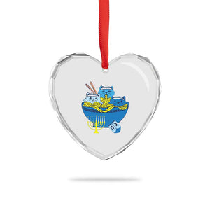 Funny Hanukkah Cat Heart Crystal Glass Ornament Kawaii Cat Eating Ramen Anime Jewish Kitten TS09 Print Your Wear
