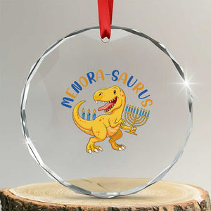 Funny Hanukkah Dinosaur Celebration Festival Of Lights Gift Crystal Glass Ornament Menorasaurus TS12 Transparent Glass 3'' Circle Print Your Wear
