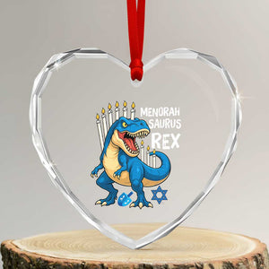 Funny Hanukkah Dinosaur Heart Crystal Glass Ornament Menorasaurus Rex Jewish Holiday Chanukkah TS11 Transparent Glass 3'' Heart Print Your Wear