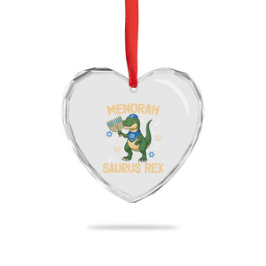 Funny Hanukkah Dinosaur Lover Heart Crystal Glass Ornament Menorasaurus Rex Festival Of Lights Gift TS12 Print Your Wear