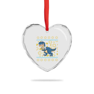 Funny Hanukkah Dinosaur Lover Ugly Sweater Heart Crystal Glass Ornament Festival Of Lights Gift TS12 Print Your Wear