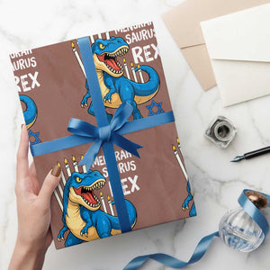 Funny Hanukkah Dinosaur Wrapping Paper Roll Menorasaurus Rex Jewish Holiday Chanukkah TS11 Mocha Print Your Wear