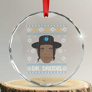 Funny Hanukkah Dreidel Crystal Glass Ornament Dr Dreidel Chanukah Rapper DJ TS11 Transparent Glass 3'' Circle Print Your Wear
