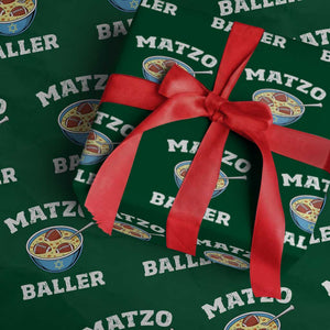 Funny Hanukkah Football Wrapping Paper Roll Matzo Baller Matzah Ball Jewish Chanukah Sports Lover TS11 Green Print Your Wear