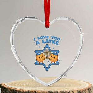 Funny Hanukkah Heart Crystal Glass Ornament I Love You A Latke Gift TS12 Transparent Glass 3'' Heart Print Your Wear