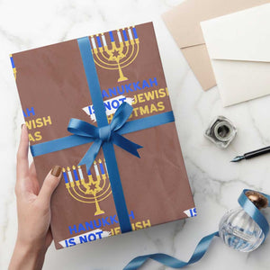 Funny Hanukkah Is Not Jewish Christmas Wrapping Paper Roll Chanukah Menorah TS11 Mocha Print Your Wear
