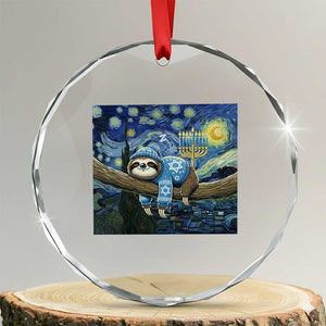 Funny Hanukkah Sloth Crystal Glass Ornament Van Gogh Starry Night Jewish Gift TS12 Transparent Glass 3'' Circle Print Your Wear