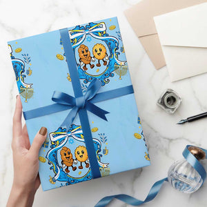 Funny Hanukkah Wrapping Paper Roll Challah And Latke Cute Food Lover Gift TS12 Light Blue Print Your Wear