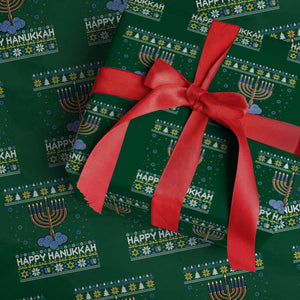 Funny Happy Hanukkah Ugly Sweater Tennis Lover Gift Wrapping Paper Roll TS12 Green Print Your Wear