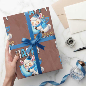 Funny Happy Llamakkah Wrapping Paper Roll Cute Llama Jewish Holiday Gift TS12 Mocha Print Your Wear
