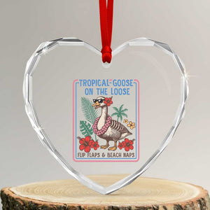 Funny Hawaiian Beach Vacation Graphic Heart Crystal Glass Ornament Tropical Goose On The Loose