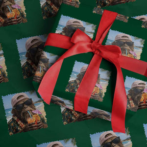 Funny Hawaiian Bigfoot Wrapping Paper Roll Tropical Beach Party Graphic