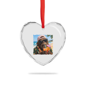 Funny Hawaiian Bigfoot Heart Crystal Glass Ornament Tropical Beach Party Graphic