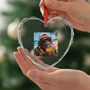 Funny Hawaiian Bigfoot Heart Crystal Glass Ornament Tropical Beach Party Graphic