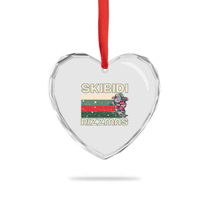 Funny Heart Crystal Glass Ornament Skibidi Rizzmas Rizz Santa Clause Skating Board Xmas Retro Stripe TS10 Print Your Wear