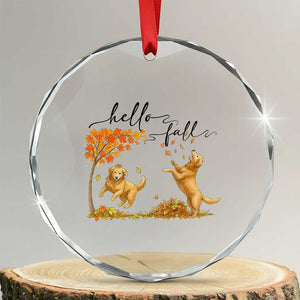 Funny Hello Fall Thanksgiving Golden Retriever Crystal Glass Ornament TS12 Transparent Glass 3'' Circle Print Your Wear