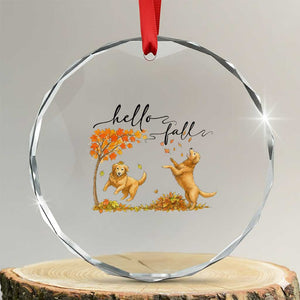 Funny Hello Fall Thanksgiving Golden Retriever Crystal Glass Ornament TS12