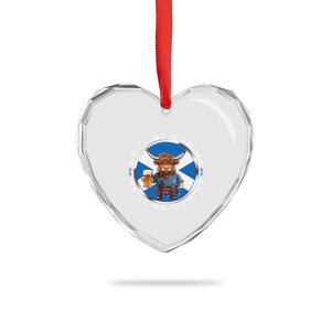Funny Highland Cow in Kilt Drinking Heart Crystal Glass Ornament We'll Be Coming Scottish Pride Football Fans TS02 Print Your Wear