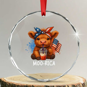 Funny Highland Cow Patriotic Crystal Glass Ornament Moo Rica USA Flag Cow Farmer TS12 Transparent Glass 3'' Circle Print Your Wear
