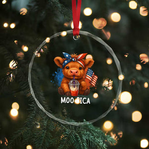 Funny Highland Cow Patriotic Crystal Glass Ornament Moo Rica USA Flag Cow Farmer TS12 Print Your Wear