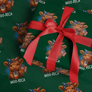 Funny Highland Cow Patriotic Wrapping Paper Roll Moo Rica USA Flag Cow Farmer TS12 Green Print Your Wear