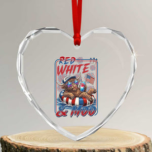 Funny Highland Cow Pool Party 4th Of July Heart Crystal Glass Ornament Red White And Moo