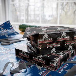 Funny Hockey Goalie Ugly Christmas Gift Wrapping Paper Roll Shut Your Five Hole TS12 Black Print Your Wear