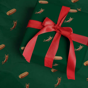 Funny Hot Dog Wrapping Paper Roll Hotdog Jumping Into Bun Sausage BBQ Grilling High Dive TS10 Green Print Your Wear