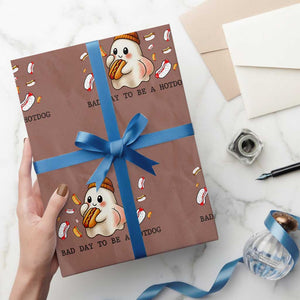 Funny Hot Dog Ghost Halloween Wrapping Paper Roll Bad Day To Be A Hotdog TS14 Mocha Print Your Wear