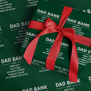 Funny Humor Father Financial Provider Joke Wrapping Paper Roll Dad Bank Open 24/7 Fast Cash No Credit Checks Fathers Day Gag Gift