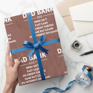 Funny Humor Father Financial Provider Joke Wrapping Paper Roll Dad Bank Open 24/7 Fast Cash No Credit Checks Fathers Day Gag Gift