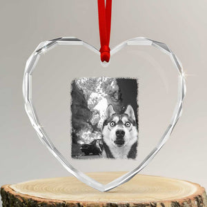 Funny Husky Chaos Heart Crystal Glass Ornament Cool Dog Selfie With Burning Car TS12 Transparent Glass 3'' Heart Print Your Wear