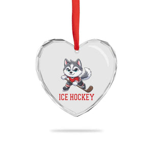 Funny Husky Playing Ice Hockey Heart Crystal Glass Ornament Gift For Dog Lovers TS12 Print Your Wear