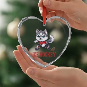 Funny Husky Playing Ice Hockey Heart Crystal Glass Ornament Gift For Dog Lovers TS12 Print Your Wear