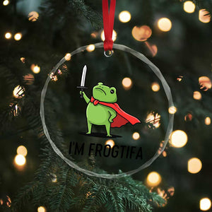 Funny Huzzah Frog Crystal Glass Ornament Im Frogtifa Knight Resist Protest - Print Your Wear