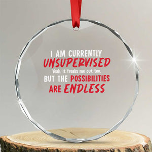Funny I Am Currently Unsupervised But The Possibilities Are Endless Crystal Glass Ornament TS11 Transparent Glass 3'' Circle Print Your Wear