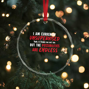 Funny I Am Currently Unsupervised But The Possibilities Are Endless Crystal Glass Ornament TS11 Print Your Wear