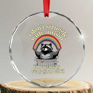 Funny I Don't Struggle With Autism I'm Actually Very Good At It Crystal Glass Ornament Autistic Racoon TS11 Transparent Glass 3'' Circle Print Your Wear