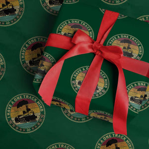 Funny I Have A One Track Mind Wrapping Paper Roll Train Railroad Retro Engine Model TS02 Green Print Your Wear