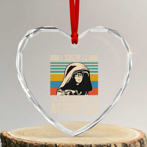 Funny I Knew It Im Surrounded by Axxholes Sci-fi Parody Heart Crystal Glass Ornament Retro Sunset Space Vintage 1980s Movie Quote Inspo Meme TS02 Transparent Glass 3'' Heart Print Your Wear