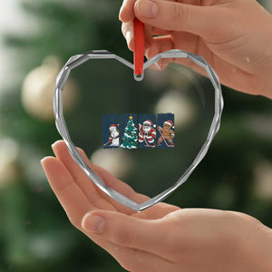 Funny Ice Hockey Christmas Gift Heart Crystal Glass Ornament Santa Snowman And Gingerbread Playing Together TS12 Print Your Wear