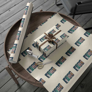 Funny Ice Hockey Christmas Gift Wrapping Paper Roll Santa Snowman And Gingerbread Playing Together TS12 Beige Print Your Wear