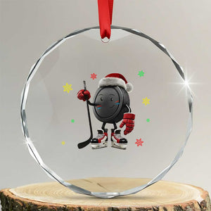 Funny Ice Hockey Holiday Gift Crystal Glass Ornament Cute Puck Wearing Santa Hat TS12 Transparent Glass 3'' Circle Print Your Wear