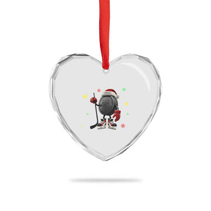 Funny Ice Hockey Holiday Gift Heart Crystal Glass Ornament Cute Puck Wearing Santa Hat TS12 Print Your Wear