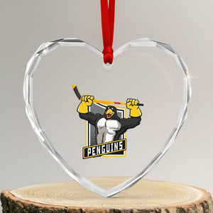 Funny Ice Hockey Player Gift Heart Crystal Glass Ornament Penguin Power TS12 Transparent Glass 3'' Heart Print Your Wear