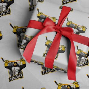Funny Ice Hockey Player Gift Wrapping Paper Roll Penguin Power TS12 White Print Your Wear