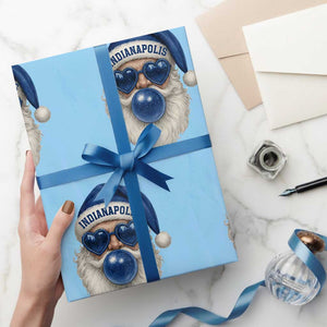 Funny Blue Bubble Santa Indianapolis Wrapping Paper Roll Retro Nostalgic Christmas Holiday Gift TS02 Light Blue Print Your Wear